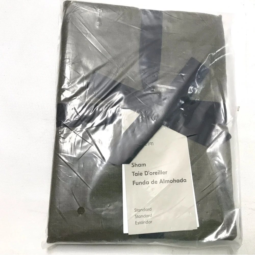 West Elm European Linen Standard Pillow Sham Dark Olive Green New (For Duvet)